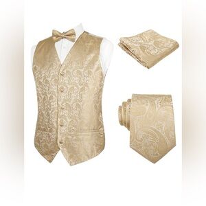 Alizeal Men’s 4-Piece Vest Set Shiny Silver Paisley 3XL NWT Formal Tuxedo Set